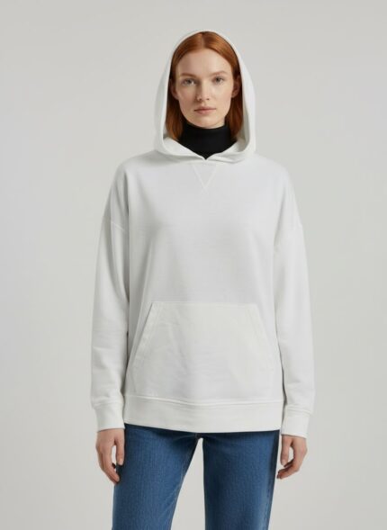 Kadın Beyaz Kapüşonlu Oversize Sweatshirt - Standart, Beyaz