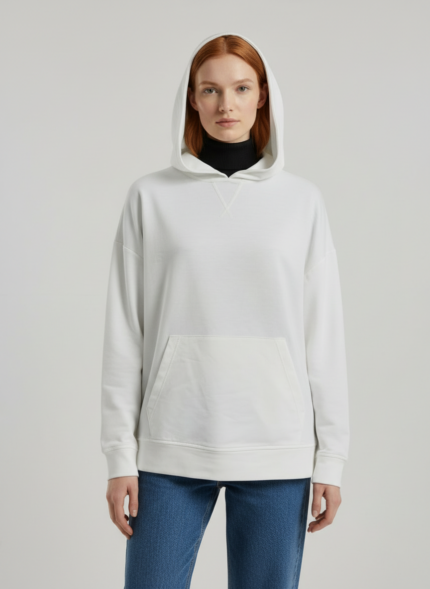 Kadın Beyaz Kapüşonlu Oversize Sweatshirt