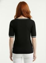 Kadın Siyah Düz Kesim Triko T-Shirt - Görsel 2