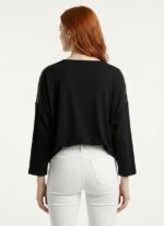 Kadın Siyah Basic Relaxed Fit Uzun Kollu Bluz - Görsel 2