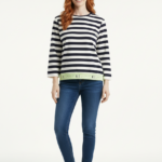 Çizgili Kadın Bisiklet Yaka Slim Fit Uzun Kollu Bluz