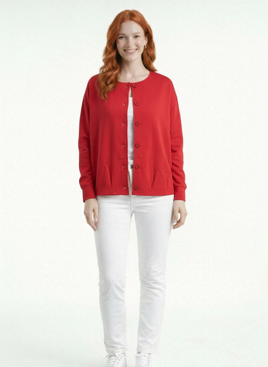 401f677e-f5e8-4671-867b-f7b80cbf0e3b-2.png Kadın Kırmızı Yuvarlak Yaka Düğmeli Oversize Ceket - Görsel 1