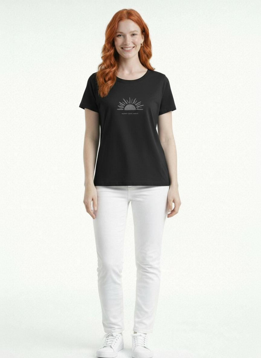 4296b1b3a5704d1a96d4b9e41eb56bdd-5.png Kadın Basic Güneş Desenli Yuvarlak Yaka Kısa Kollu T-Shirt - Görsel 1