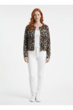 Leopar Desenli Çift Fermuarlı Crop Ceket
