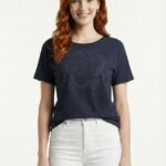 Kadın Lacivert Baskılı Kısa Kollu T-Shirt
