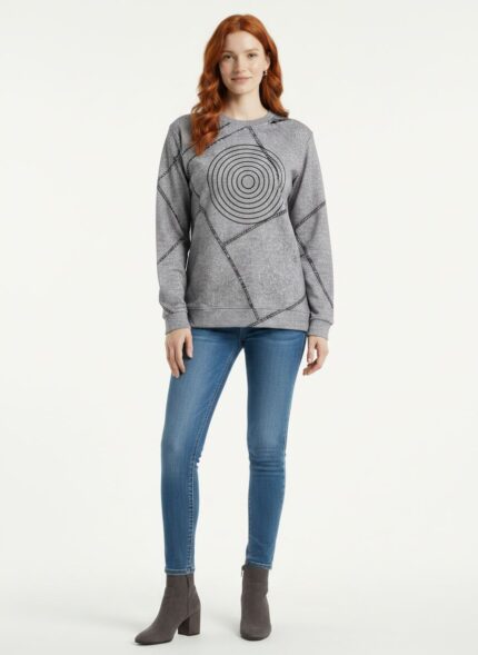 Kadın Gri Baskılı Uzun Kollu Sweatshirt