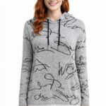 Gri Melanj Soyut Desenli Kapüşonlu Sweatshirt