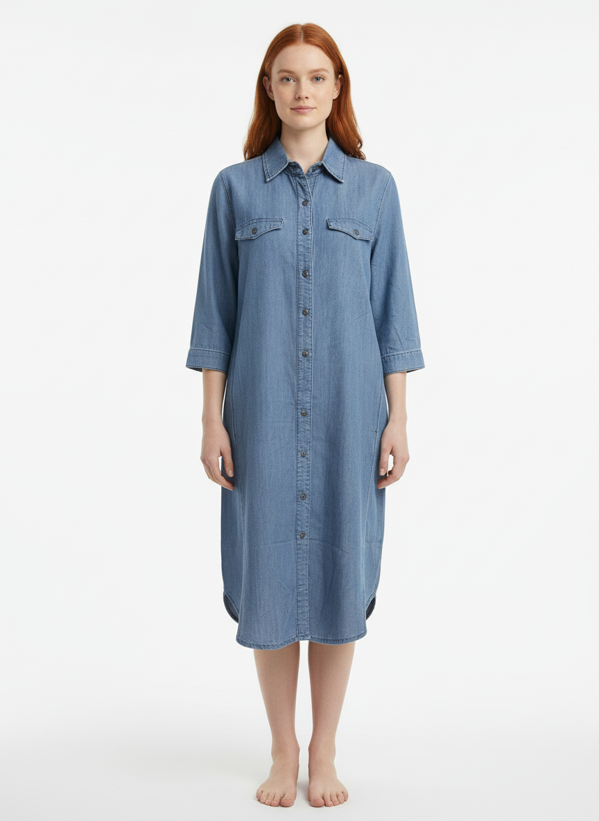 5565d087-dd8e-4056-8fd6-84876b67e771-2.png Kadın Denim Gömlek Elbise Uzun Kollu Midi Boy - Görsel 1