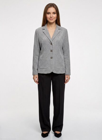 Kadın Gri Triko Blazer Ceket - 38, Gri
