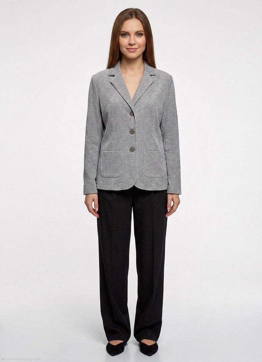 5632f6869ff24b349fb4bebe01467983-5.png Kadın Gri Triko Blazer Ceket - Görsel 1