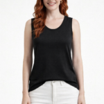 Siyah Kadın Kolsuz Standart T-Shirt