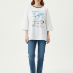 Kadın Oversize Beyaz Baskılı T-Shirt