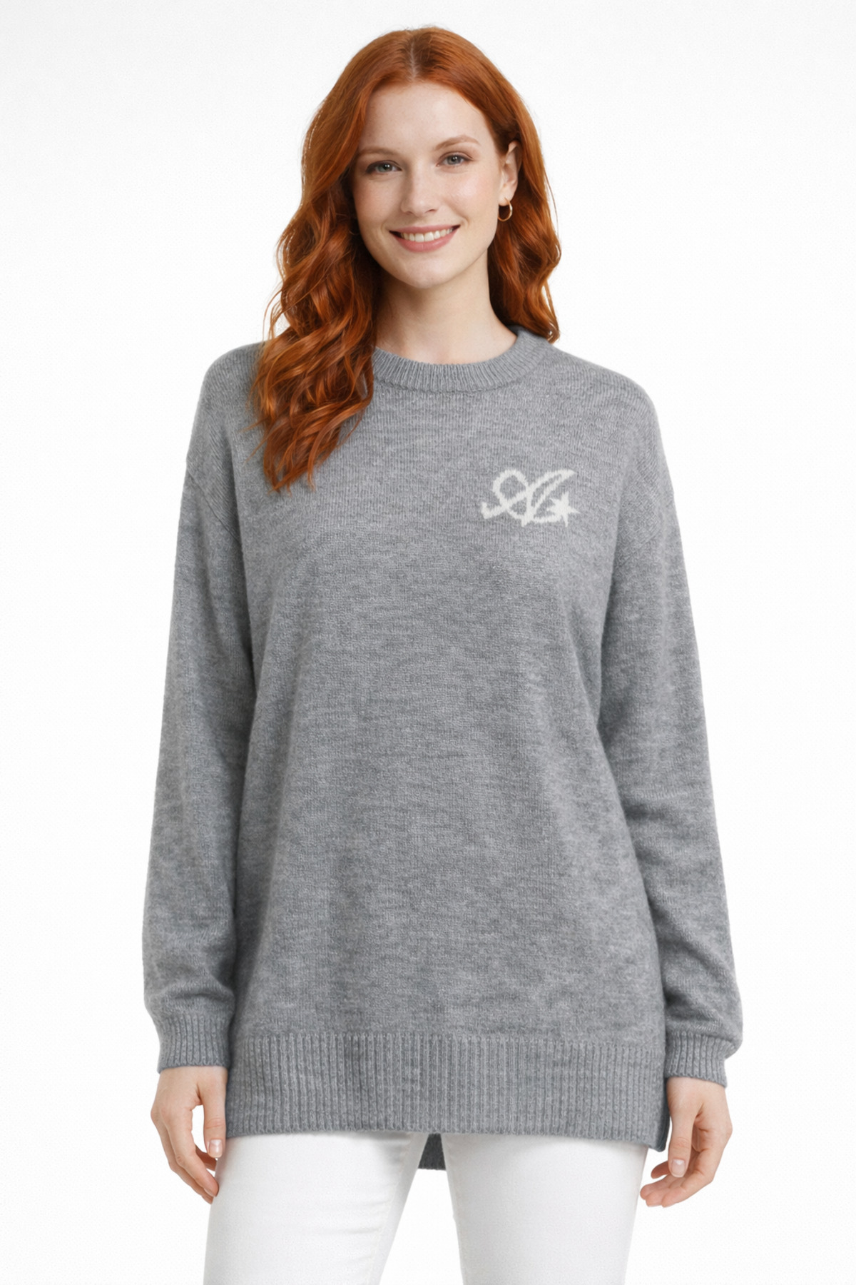 5bd861c980924ff9b0c3dbc81c43e8c2-4.jpg Gri Melanj Nakışlı Oversize Tunik Kazak - Görsel 1