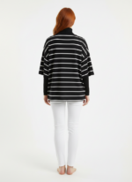 Kadın Siyah Beyaz Çizgili Oversize T-Shirt - Görsel 2