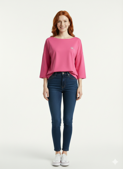 Kadın Relax Fit Yarım Kol Pembe T-Shirt