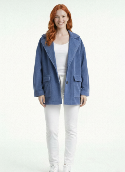 Kadın Mavi Oversize Triko Ceket