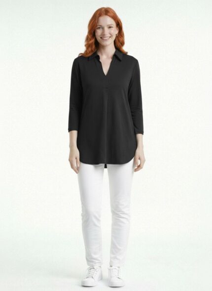 Kadın Polo Yaka Basic Bluz - 38, Siyah