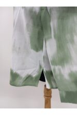 Kadın Mint Beyaz Batik Desenli Polo Yaka Yan Yırtmaçlı Tunik Gömlek - Görsel 3