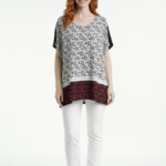 Kadın Oversize V Yaka Desenli Bluz