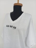 Kadın Oversize V Yaka Beyaz Baskılı T-Shirt - Görsel 2