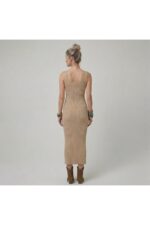 Premium Fit Kare Yaka Fitilli Triko Midi Elbise - Görsel 2