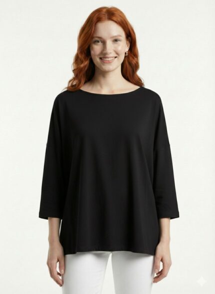 Kadın Siyah Oversize Basic Bluz - Rahat ve Şık