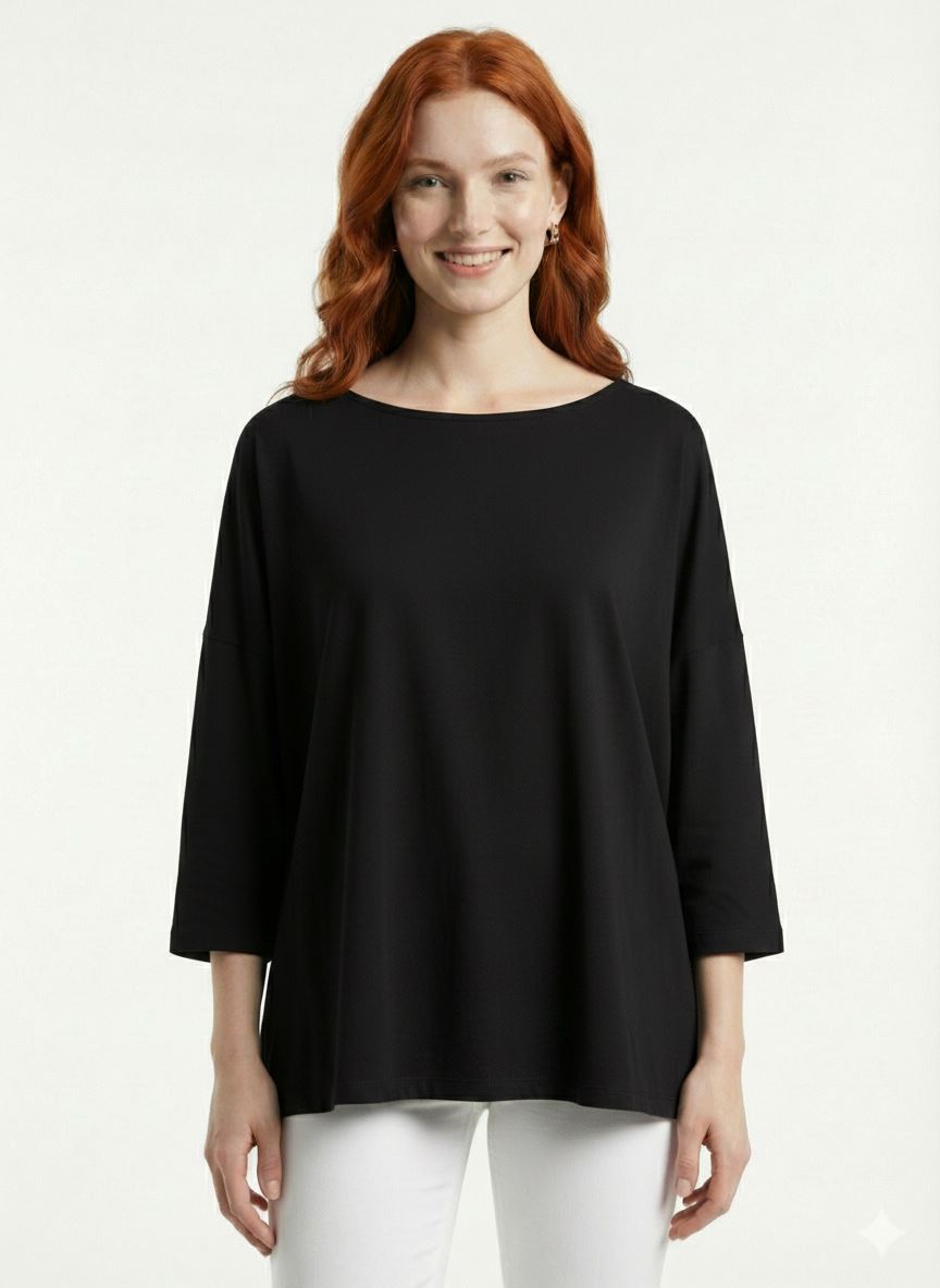 69e34dd1-221e-4863-b566-77b5c57af930.jpg Kadın Siyah Oversize Basic Bluz - Rahat ve Şık - Görsel 1