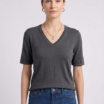 Kadın V Yaka Kısa Kollu Basic T-Shirt