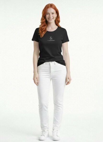 Kadın Siyah Basic & Baskılı Yuvarlak Yaka T-Shirt - 38, Siyah