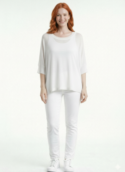 Kadın Relaxed Fit Beyaz Triko Bluz
