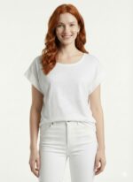 Kadın Beyaz Baskılı Yuvarlak Yaka Regular T-Shirt
