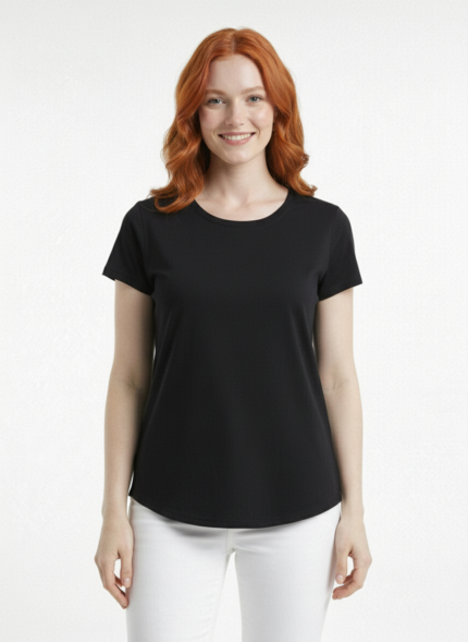 Kadın Siyah Basic Yuvarlak Yaka T-Shirt