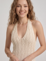Kadın Ajurlu Halter Yaka Yırtmaçlı Uzun Beachwear Elbise - Plaj Elbisesi - Görsel 2