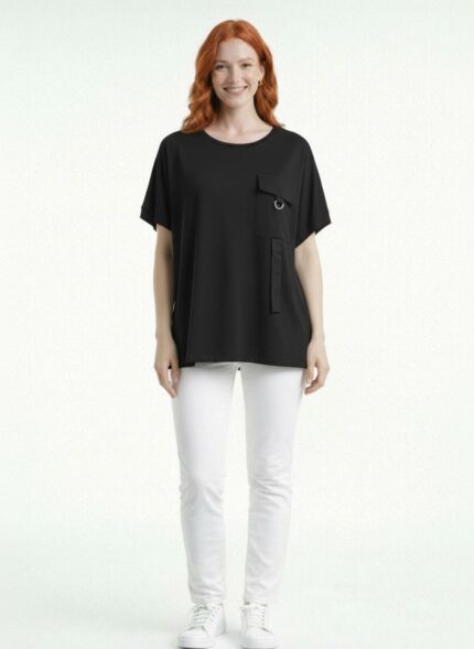 Kadın Rahat Siyah Oversize Bluz - 38, Siyah