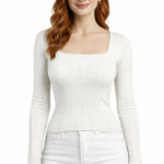 Kare Yaka Fitilli Uzun Kollu Triko Kazak