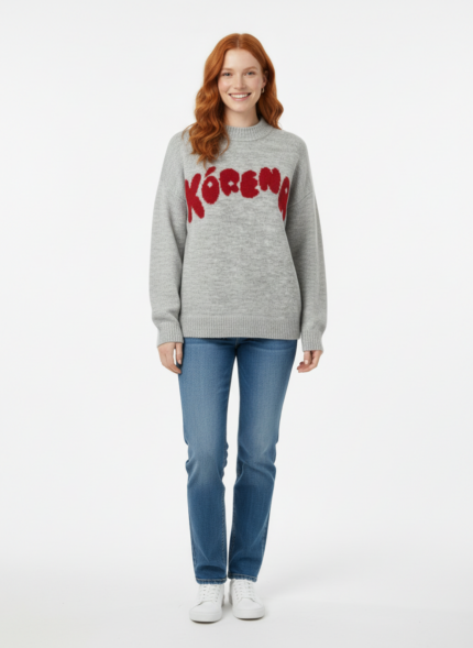 Kadın Gri Triko Oversize Kazak