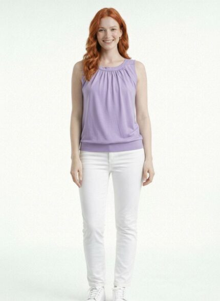 Kadın Kolsuz Slim Fit Triko Bluz - 36, Lila