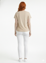 Bej Kadın Basic T-Shirt Yuvarlak Yaka Kısa Kol - Görsel 2