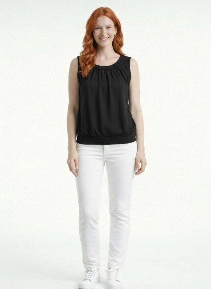 Kadın Kolsuz Slim Fit Triko Bluz - 38, Siyah
