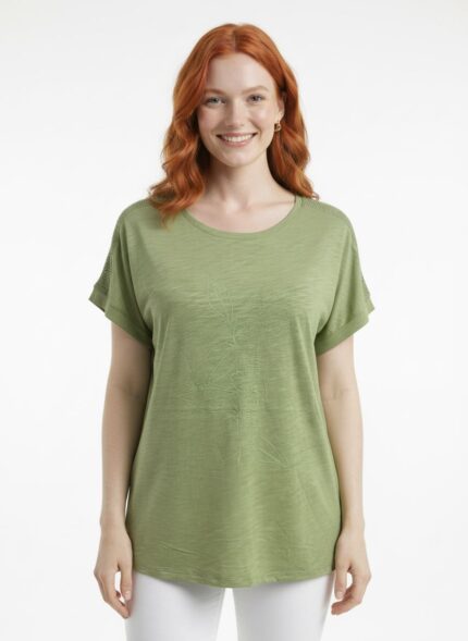 Kadın Rahat Kesim Baskılı T-Shirt - 38, Yeşil
