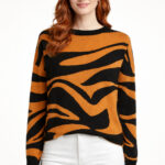Hardal Siyah Zebra Desenli Oversize Kazak