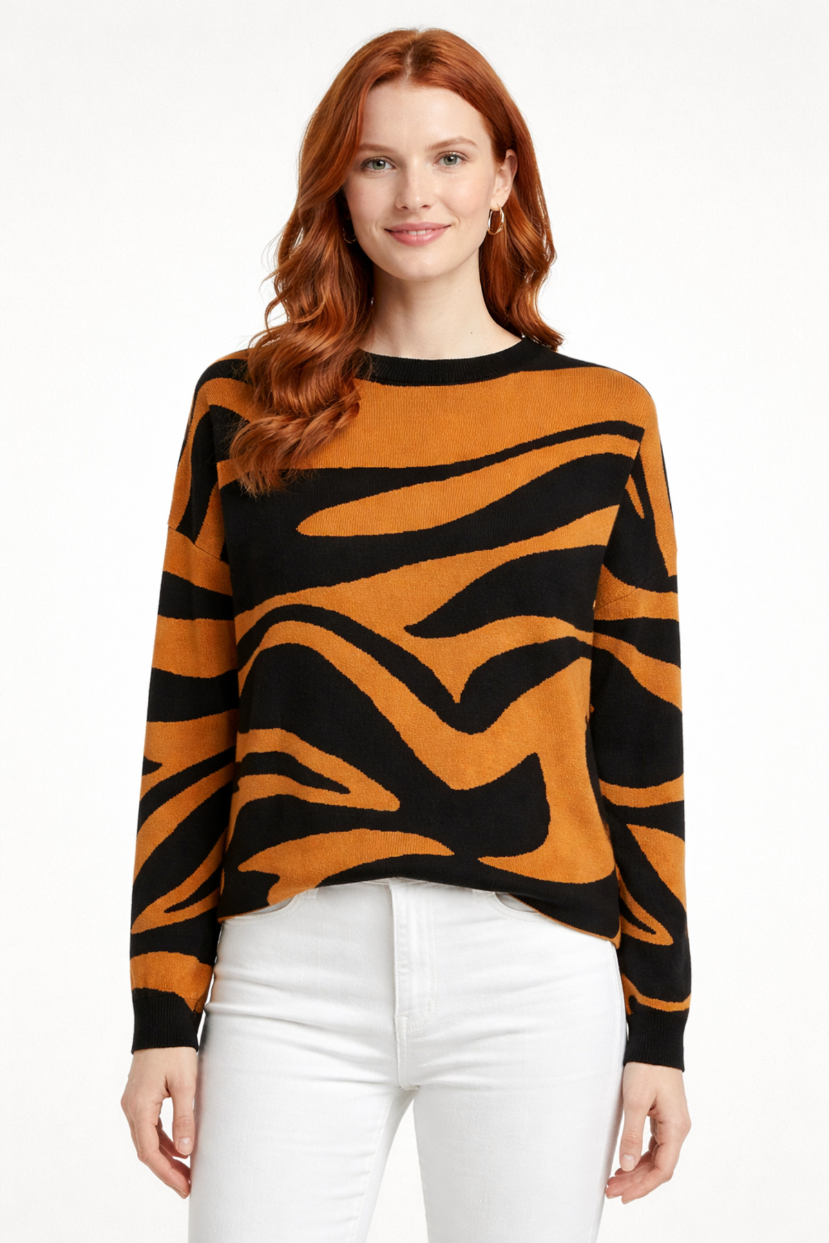 962b460dd523403180f9300a0911beb3-2.jpg Hardal Siyah Zebra Desenli Oversize Kazak - Görsel 1