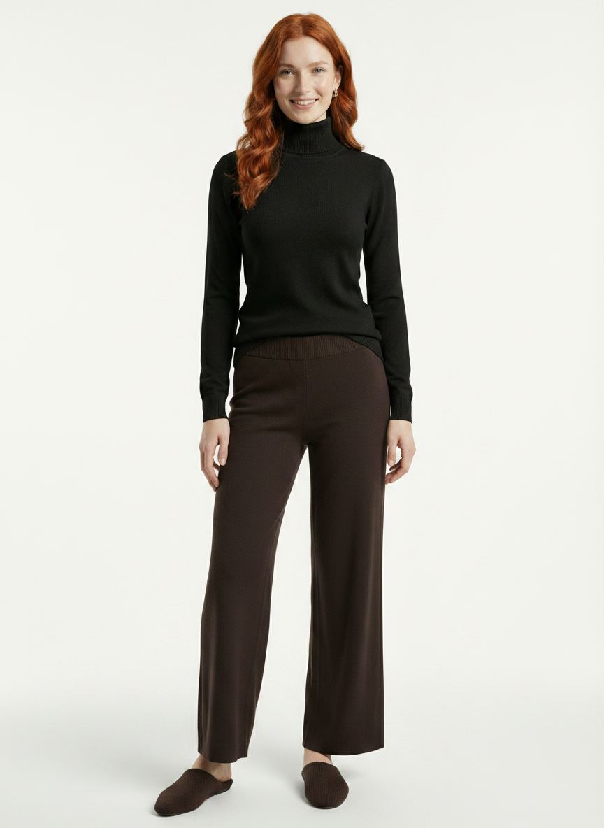 96d3da2f-398c-470f-9a37-379b04838774-2.jpg Kadın Kahverengi Yüksek Bel Wide Leg Pantolon - Görsel 1