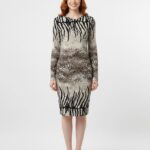 Kadın Zebra Desenli Viskoz Uzun Kollu Slim Fit Elbise