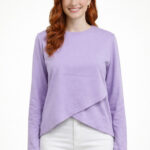 Lila Önü Çapraz Katmanlı Crop Bluz