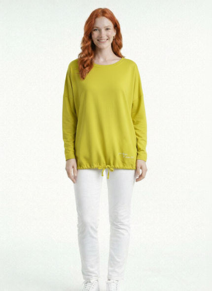 Kadın Rahat Fit Sarı Uzun Kollu Basic Bluz