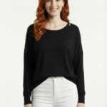 Kadın Siyah Basic Relaxed Fit Uzun Kollu Bluz