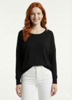 Kadın Siyah Basic Relaxed Fit Uzun Kollu Bluz