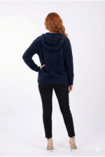Lacivert Yumuşak Peluş Kapüşonlu Sweatshirt - Görsel 2