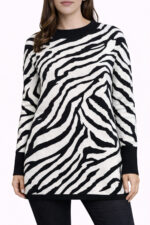Zebra Desenli Bisiklet Yaka Triko Kazak